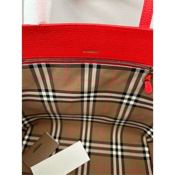 NWT Burberry MD London Nova Check Lining Leather Tote Shoulder Bag Red $1650 - Picture 8 of 10